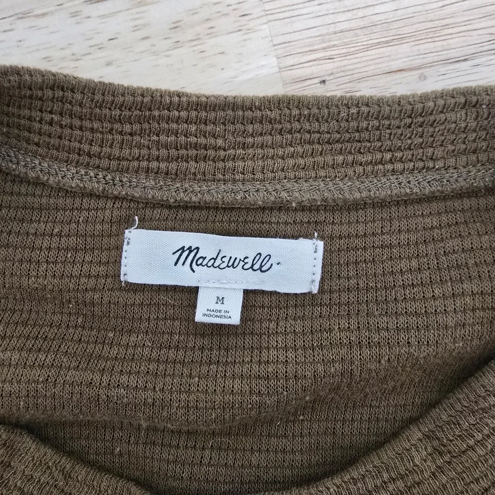 Madewell Womens Puff Shoulder Textured Waffle Knit Top Olive Brown Size Medium